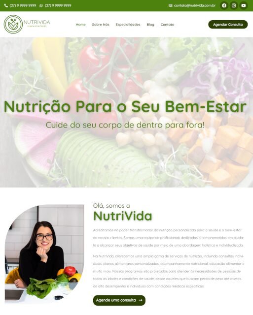 Site exemplo de Clínica de Nutrição desenvolvido pela Upside Web Design