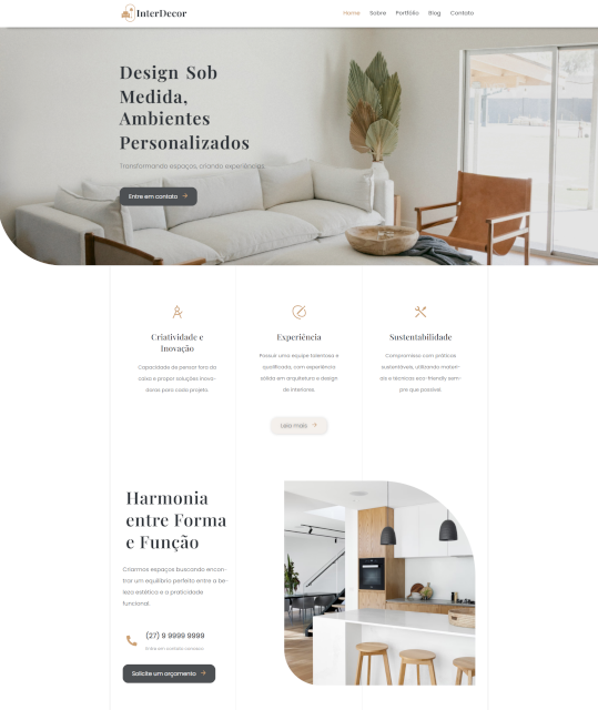 Site exemplo de Empresa de Arquitetura e Decoração desenvolvido pela Upside Web Design